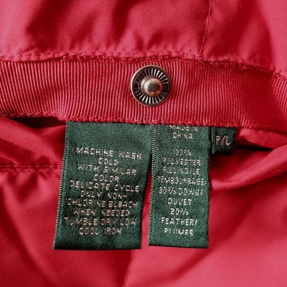 Lauren Ralph Lauren Women Vest L Petite Red Down Puffer Full Zip Snap Reversible - Picture 10 of 16